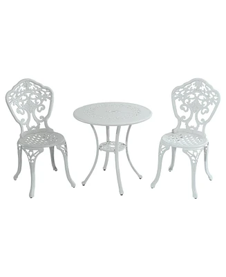Bistro Table and Chairs Set of 3 Outdoor Bistro Set 3 Piece Cast Aluminum Patio Dining Set Round Patio Table with Umbrella Hole, Bronze
