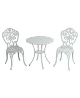 Bistro Table and Chairs Set of 3 Outdoor Bistro Set 3 Piece Cast Aluminum Patio Dining Set Round Patio Table with Umbrella Hole, Bronze