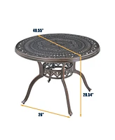 40 Inches Outdoor Dining Table with Umbrella Hole Cast Aluminium Patio Round Table, Bronze