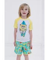 SpongeBob SquarePants Boys Surfboard Upf 50+ Rash Guard and Swim Trunks Outfit Set