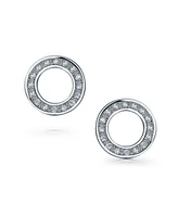 Bling Jewelry Geometric Pave Cubic Zirconia Open Circle Round Disc O Cz Stud Earrings Rose Gold Plated .925 Sterling Silver