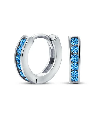 Bling Jewelry Delicate Tiny Cz Channel Set Huggie Hoop Earrings Sterling Silver