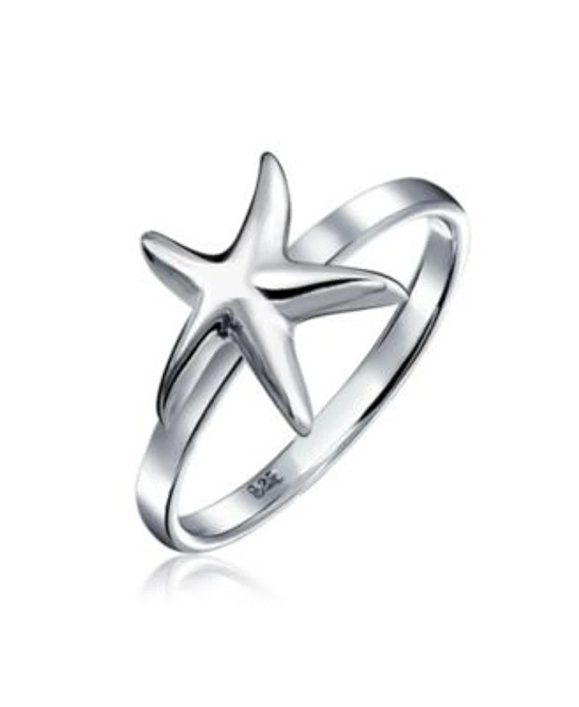 Bling Jewelry Dainty Simple Pave Cubic Zirconia Cz Nautical Tropical Beach Midi Starfish Ring .925 Sterling Silver