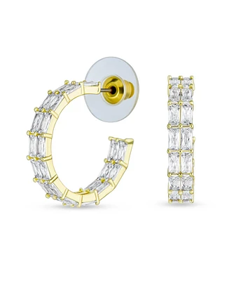 Bling Jewelry Classic Statement Cz Double Row Emerald Cut Cubic Zirconia Eternity Hoop Earrings Silver Gold Plated 1 Inch Diameter