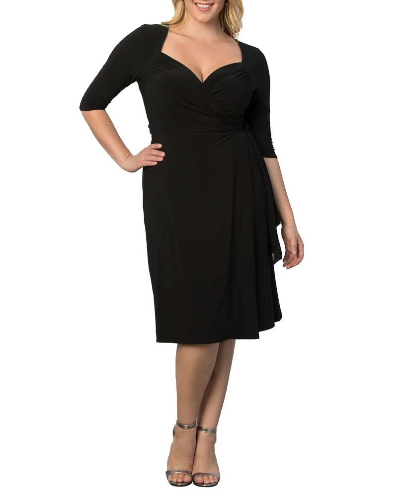 Kiyonna Plus Sweetheart Knit Wrap Dress with 3/4 Sleeves