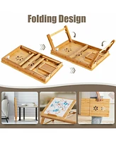 Bamboo Laptop Lap Tray with Adjustable Legs and Tilting Heat-dissipation Top