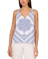 Vince Camuto Women's Linen-Blend V-Neck Printed Sleeveless Top