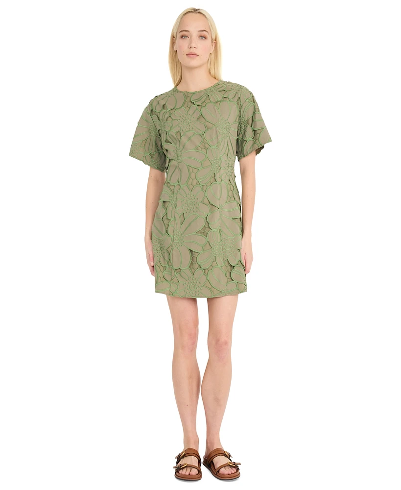 Luxely Women's Embroidered Cutout Short-Sleeve Cotton Mini Dress