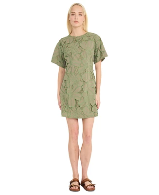 Luxely Women's Embroidered Cutout Short-Sleeve Cotton Mini Dress