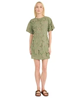 Luxely Women's Embroidered Cutout Short-Sleeve Cotton Mini Dress