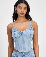 Bar Iii Women's Studded Denim Corset Top, Exclusively at Macy's