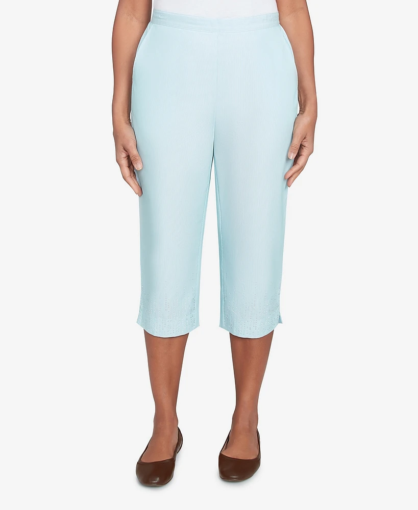 Alfred Dunner Petite St. Thomas Heat Set Embroidered Capri Pants