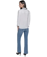 Karl Lagerfeld Paris Women's Contrast-Trim Button-Front Top