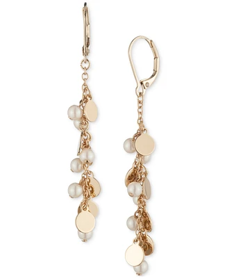 Lauren Ralph Lauren Gold-Tone Imitation Pearl Disc Linear Earrings