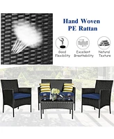Gymax Piece Patio Rattan Conversation Set Outdoor Furniture Set w/ Cushions