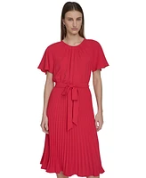 Calvin Klein Women's Tie-Waist Pleated Cocktail Dress