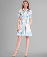julia jordan Women's Short-Puff-Sleeve Button-Front Dress
