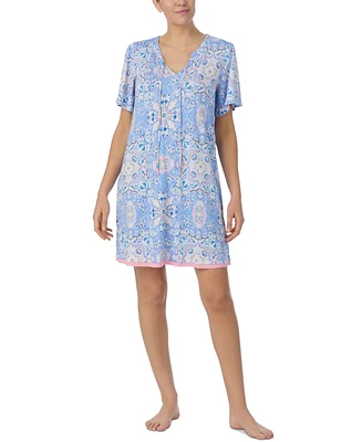 Ellen Tracy Women's Printed Flutter-Sleeve Sleep Tunic
