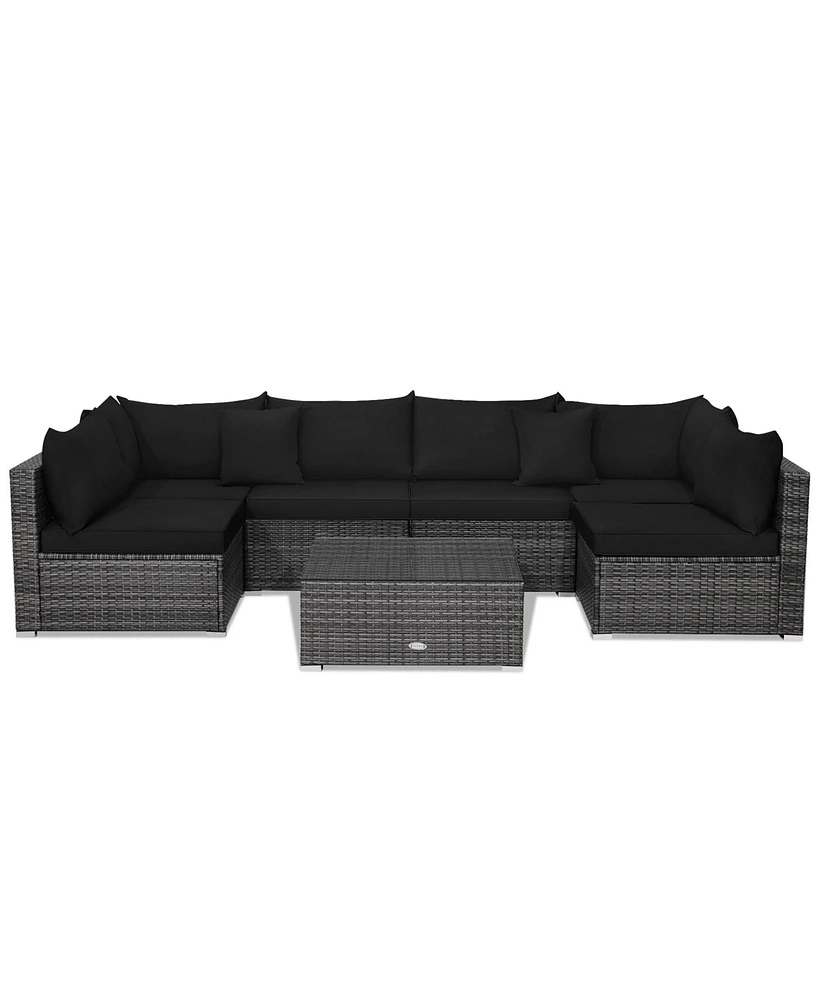 Gymax 7PCS Patio Rattan Sectional Sofa Set Outdoor Furniture w/ Cushions