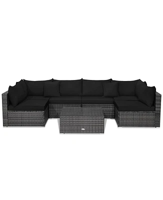 Gymax 7PCS Patio Rattan Sectional Sofa Set Outdoor Furniture w/ Cushions