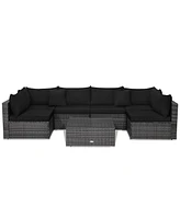 Gymax 7PCS Patio Rattan Sectional Sofa Set Outdoor Furniture w/ Cushions