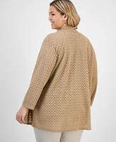 Kasper Plus Herringbone Knit High-Low Cardigan