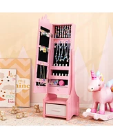 Kids Jewelry Cabinet with Full-Length Mirror for Kids Bedroom and Playroom