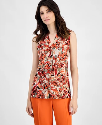 Kasper Women's Floral-Print Hidden-Placket Blouse, Regular & Petite Sizes
