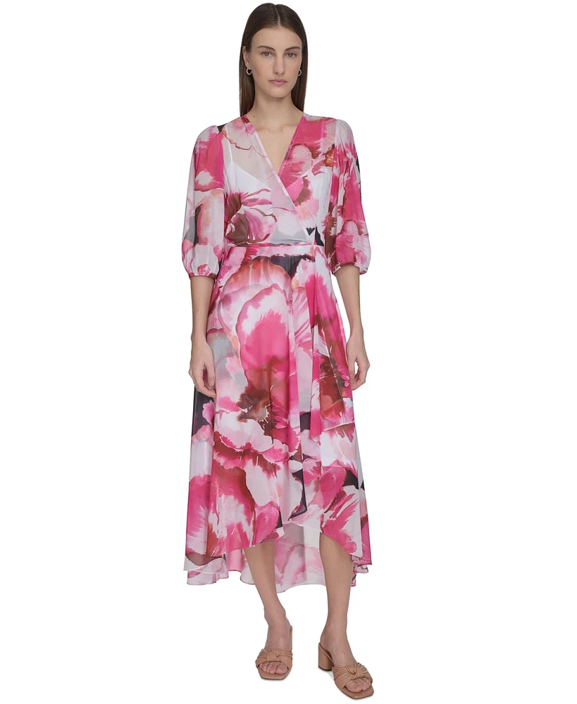 Calvin Klein Women's Floral Chiffon High-Low Dress