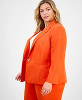 Kasper Plus Notched Collar Paneled One-Button Blazer