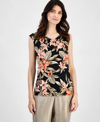 Kasper Women's Floral Raglan Cap-Sleeve V-Neck Blouse
