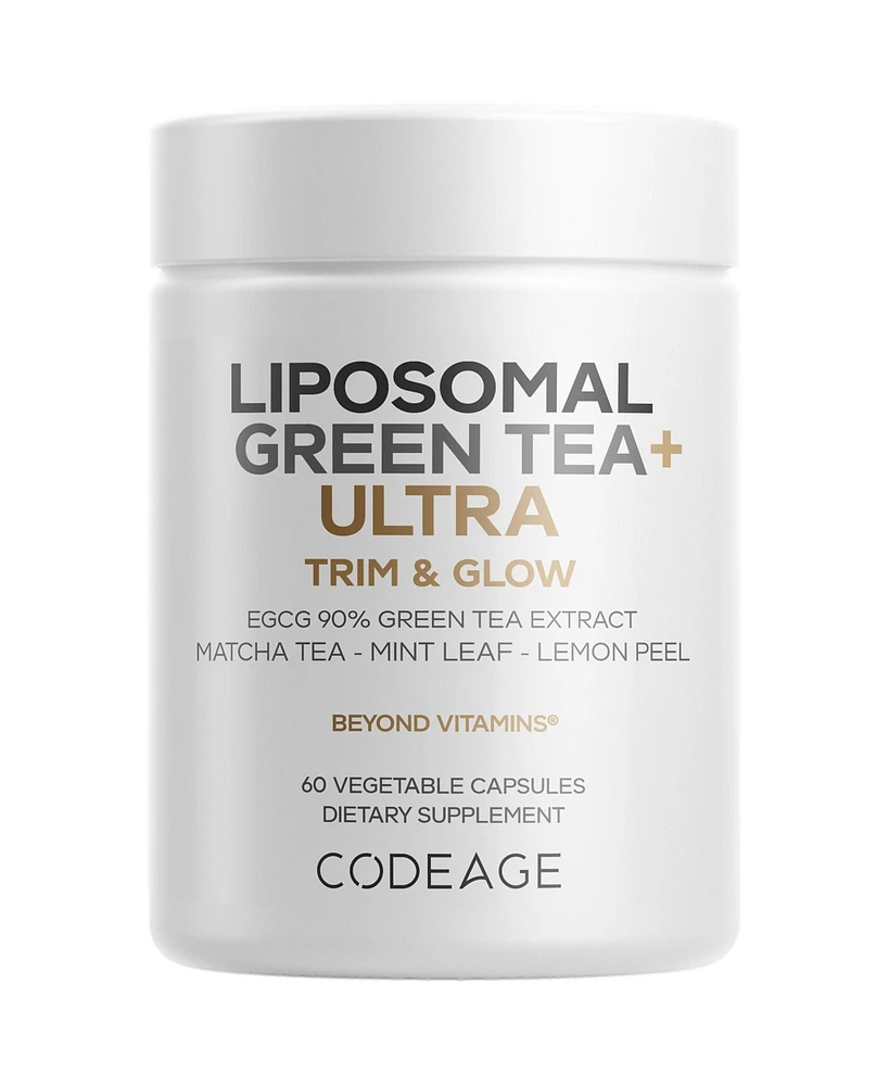 Codeage Liposomal Green Tea+ Ultra Potency - Egcg 90% Green Tea Extract, Matcha Green Tea Powder, Peppermint, Lemon Peel - Non-gmo, Gluten-Free