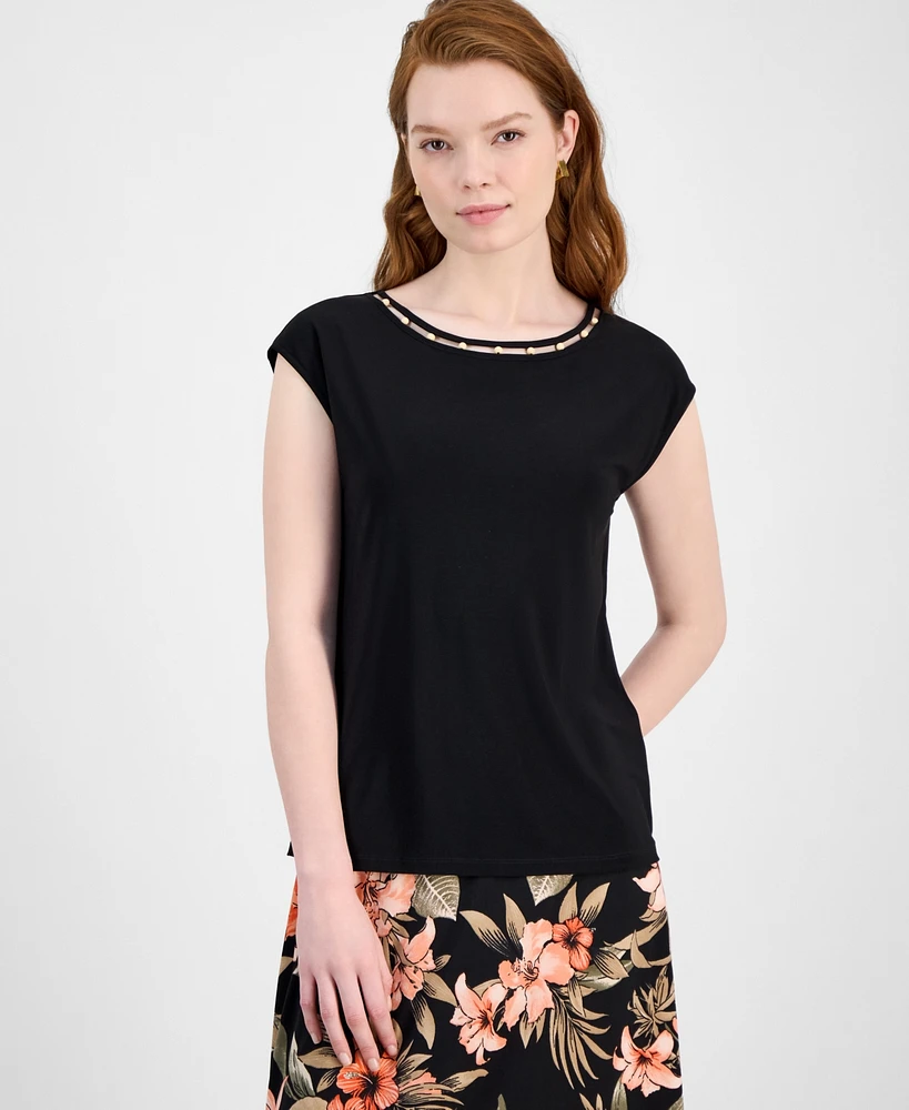 Kasper Women's Beaded-Trim Extended-Shoulder Top