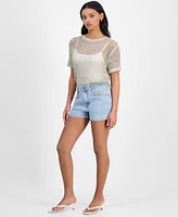 Bar Iii Women's Rhinestone-Pocket Denim Shorts, Exclusively at Macy's