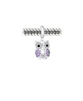 Bling Jewelry Wise Graduate Owl Bird Purple Cz Charm Bead Students Sterling Silver Fits European Bracelet