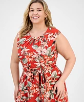 Kasper Plus Pleated Keyhole-Neck Belted Midi Dress