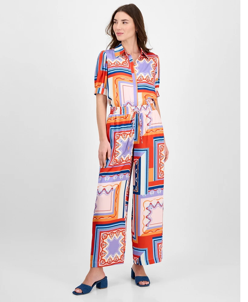 T Tahari Women's Printed Wide-Leg Pull-On Pants