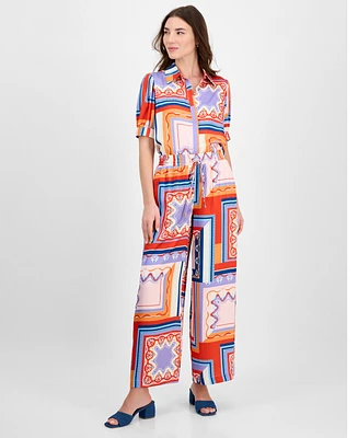 T Tahari Women's Printed Wide-Leg Pull-On Pants