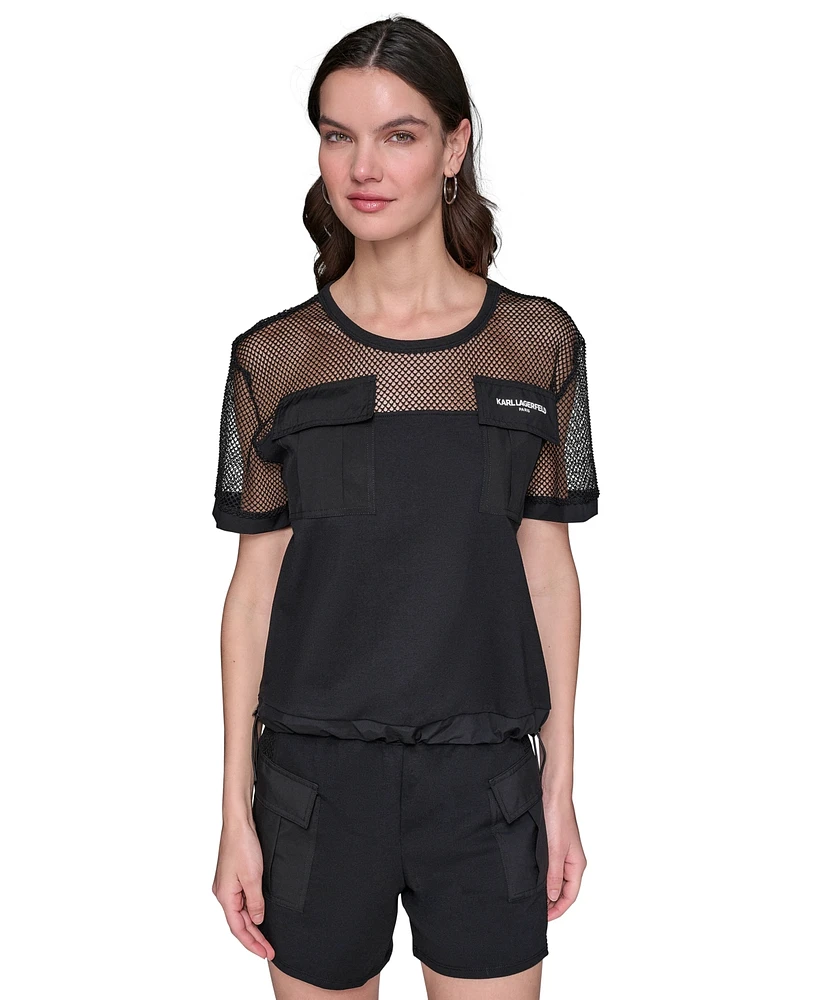 Karl Lagerfeld Paris Women's Mesh-Trim Cargo Top