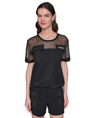 Karl Lagerfeld Paris Women's Mesh-Trim Cargo Top