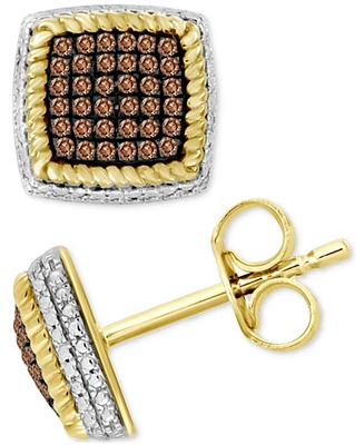Men's Brown Diamond Square Cluster Stud Earrings (1/3 ct. tw) in 10k Gold