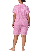 Lauren Ralph Plus Short-Sleeve Notch-Collar Bermuda Pajama Set