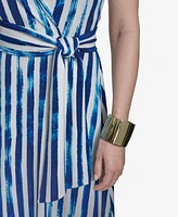 Halston Women's Printed Short-Sleeve Faux-Wrap Midi Dress