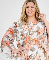 Kasper Plus Printed Flared-Sleeve Blouse