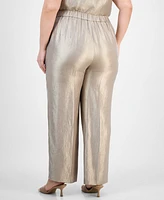 Kasper Plus Metallic Wide-Leg Pull-On Pants