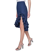 Karl Lagerfeld Paris Women's Pinstriped Asymmetrical Ruffled Skirt