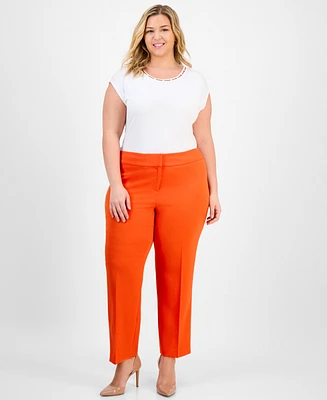 Kasper Plus High-Rise Slim-Leg Pants