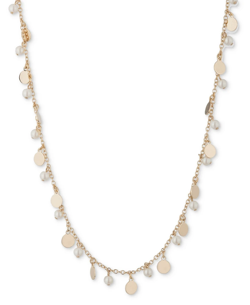 Lauren Ralph Lauren Gold-Tone Shaky Disc & Imitation Pearl Collar Necklace, 16" + 3" extender