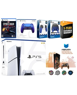 Sony PS5 Slim Disc with Spider-Man: Miles Morales, Extra Volcanic Red Controller, Gamer Kit, Trigger Kit and MightySkins Decal Voucher + 1 Year Cps Ex
