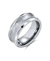 Bling Jewelry Celtic Knot Dragon Inlay Couples Concave Titanium Promise Band Ring Black Silver Gold Tone Comfort Fit 8MM